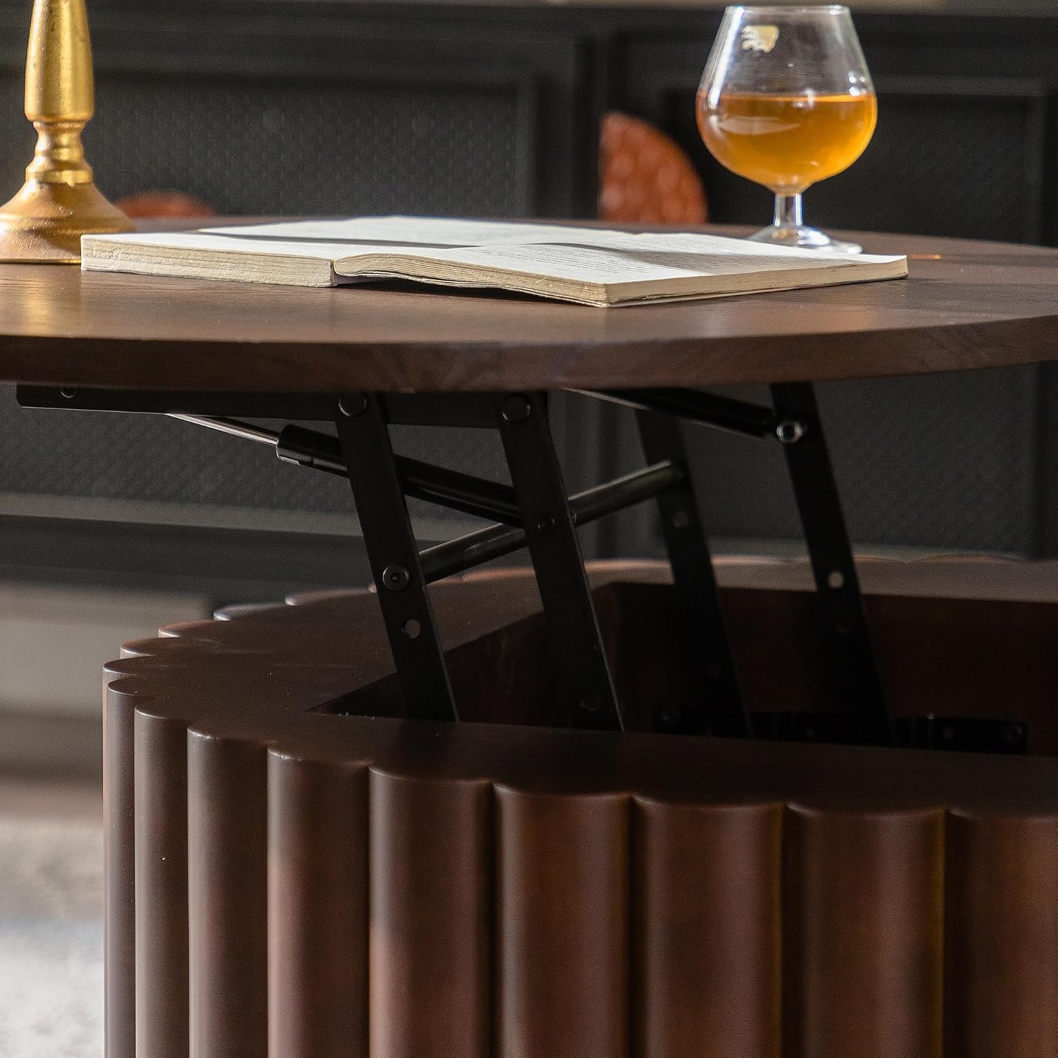 WILLIAMSPACE 27.56' Round Lift-Top Coffee Table with Hidden Storage & Sturdy Pedestal, Modern Wooden Center Accent End Tea Table, No Need Assemble, Walnut