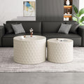KEVINSPACE Nesting Coffee Tables - Set of 2, 23.6' Round Wood Grain Top with Non-Slip Feet, Industrial Modern End Tables for Living Room, Bedroom, Balcony, Yard - Beige