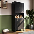 69' H Kitchen Pantry Cabinet with Countertop,Kitchen Hutch Cabinet with Storage,Black Metal Storage Cabinet,Microwave Cabinet,
