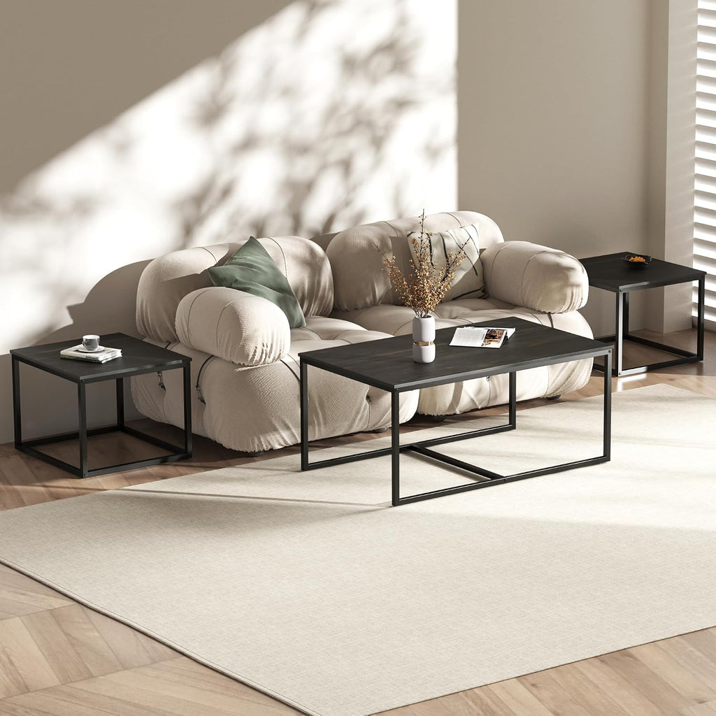 Nesting Coffee Tables,3 Piece Living Room Coffee Table,Industrial Rectangular Coffee Table Set,End Table Side Tables for Living Room Bedroom(Black)