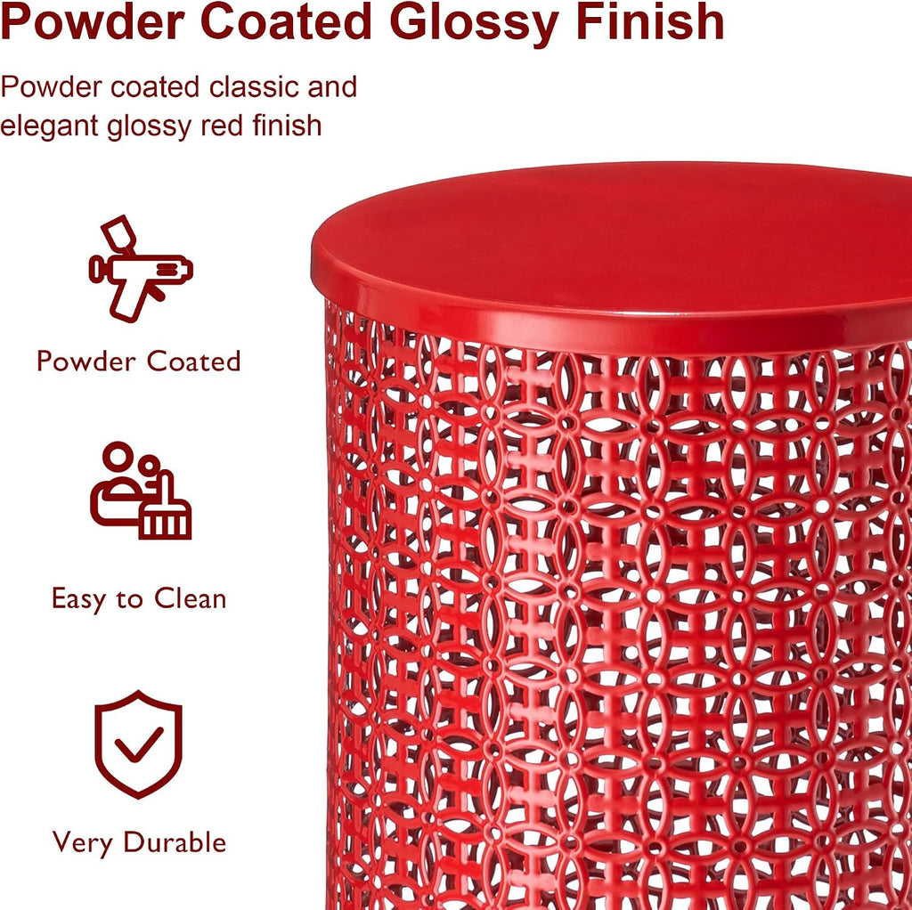 Glitzhome Accent Tables Living Room Set of 2, Round Metal Side End Table, Small Circle Coffee Bedside Table, Planter Stand for Couch Nightstand Bedroom Patio Backyard, Glossy Red