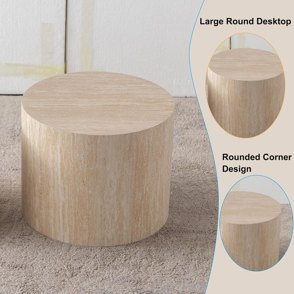Nesting Coffee Table Set of 2 Wood Circle Drum Coffee Tables Set Round Fluted Coffee Tables for Living Room & Small Space (terrazzo)