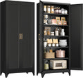 Polup 75' Metal Storage Cabinet with Doors and Shelves, Black Kitchen Pantry Cabinet, 6-Tier Freestanding Tall Storage Cabinet for Garage, Office, Bathroom, Laundry Room, Dining Room