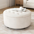 30 Inch Round Storage Ottoman,Modern Tufted Ottomans,Circular Coffee Table with Removable Top,Upholstered Large Ottoman with Storage Footrest Stool for Bedroom Living Room (White)