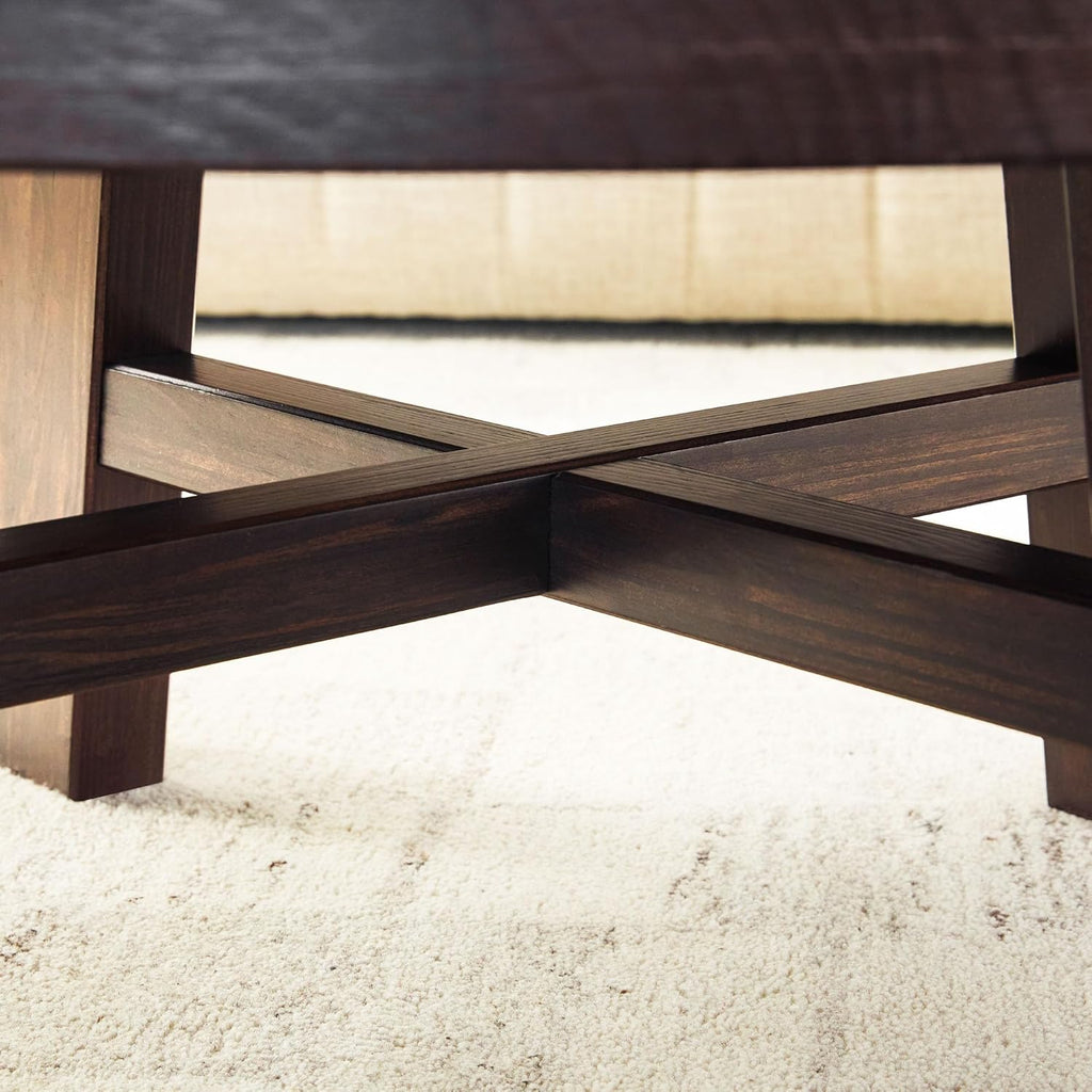 Walker Edison Colt Modern Farmhouse Solid Wood Round Coffee Table, 36 Inch, Espresso