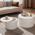 Round Nesting Coffee Table Set of 2, White Modern Coffee Table with Hidden Storage, Circle Coffee Tables for Living Room, No-Assembly Space-Saving Center Table End Side Table for Home Office