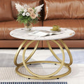 OIOG Round Gold Coffee Table, Modern Coffee Table with Natural Sintered Stone, Marble Look Center Table for Living Room