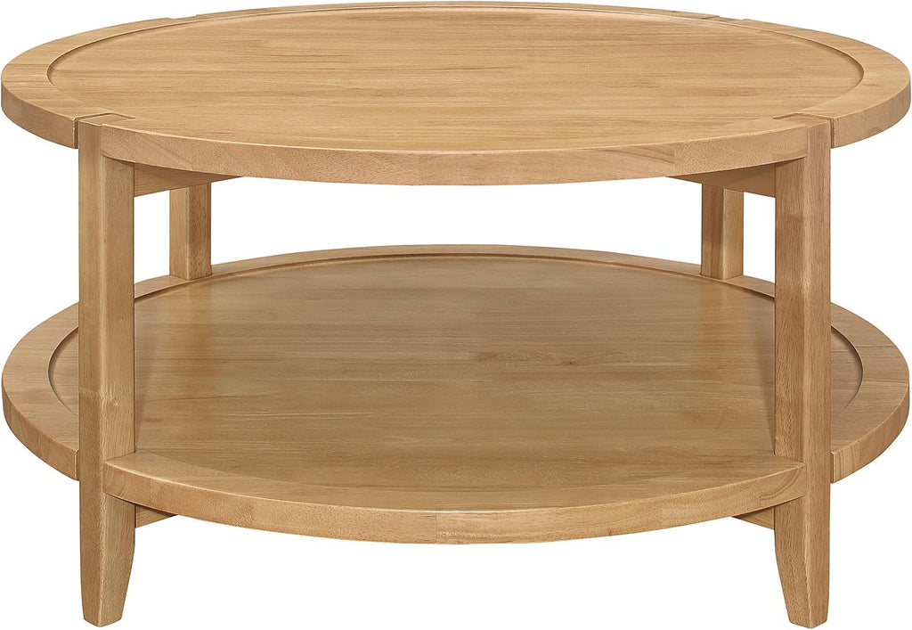 Coaster Home Furnishings - Camillo - Wood - Round Coffee Table with Lower Shelf, Tray-Like Top and Recessed Edges - Living Room - 35.5-Inch - Maple Brown - 709698