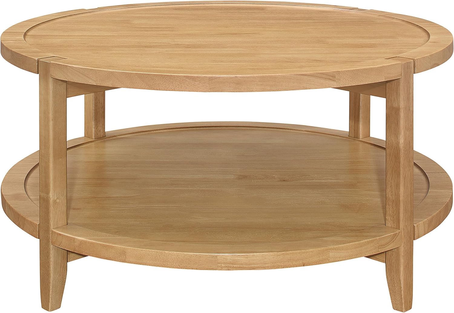 Coaster Home Furnishings - Camillo - Wood - Round Coffee Table with Lower Shelf, Tray-Like Top and Recessed Edges - Living Room - 35.5-Inch - Maple Brown - 709698