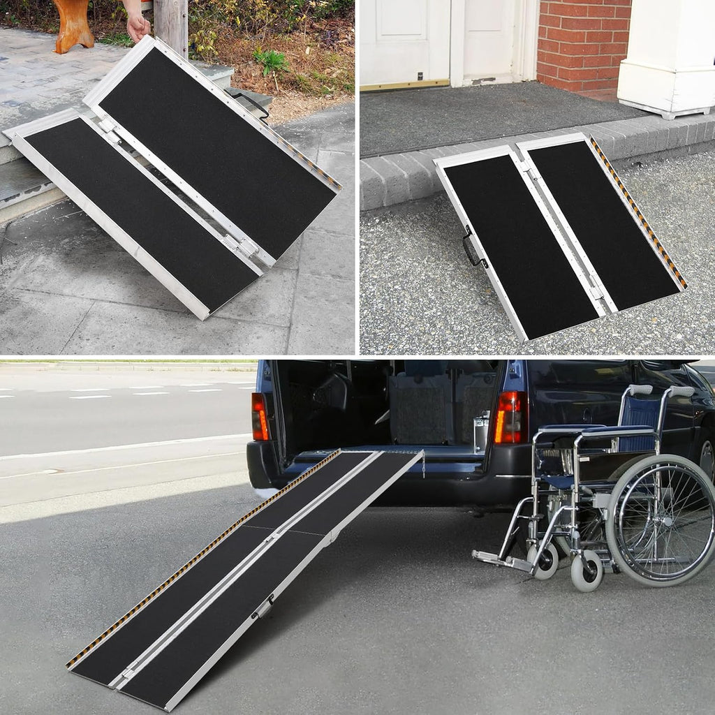 4FT Heavy Duty Portable Wheelchair Ramp, 800LBS Capacity Aluminum Folding Ramp with Non-Slip Surface & Adjustable Lip, Threshold Ramp for Home Steps, Cars, Scooters, Doorways