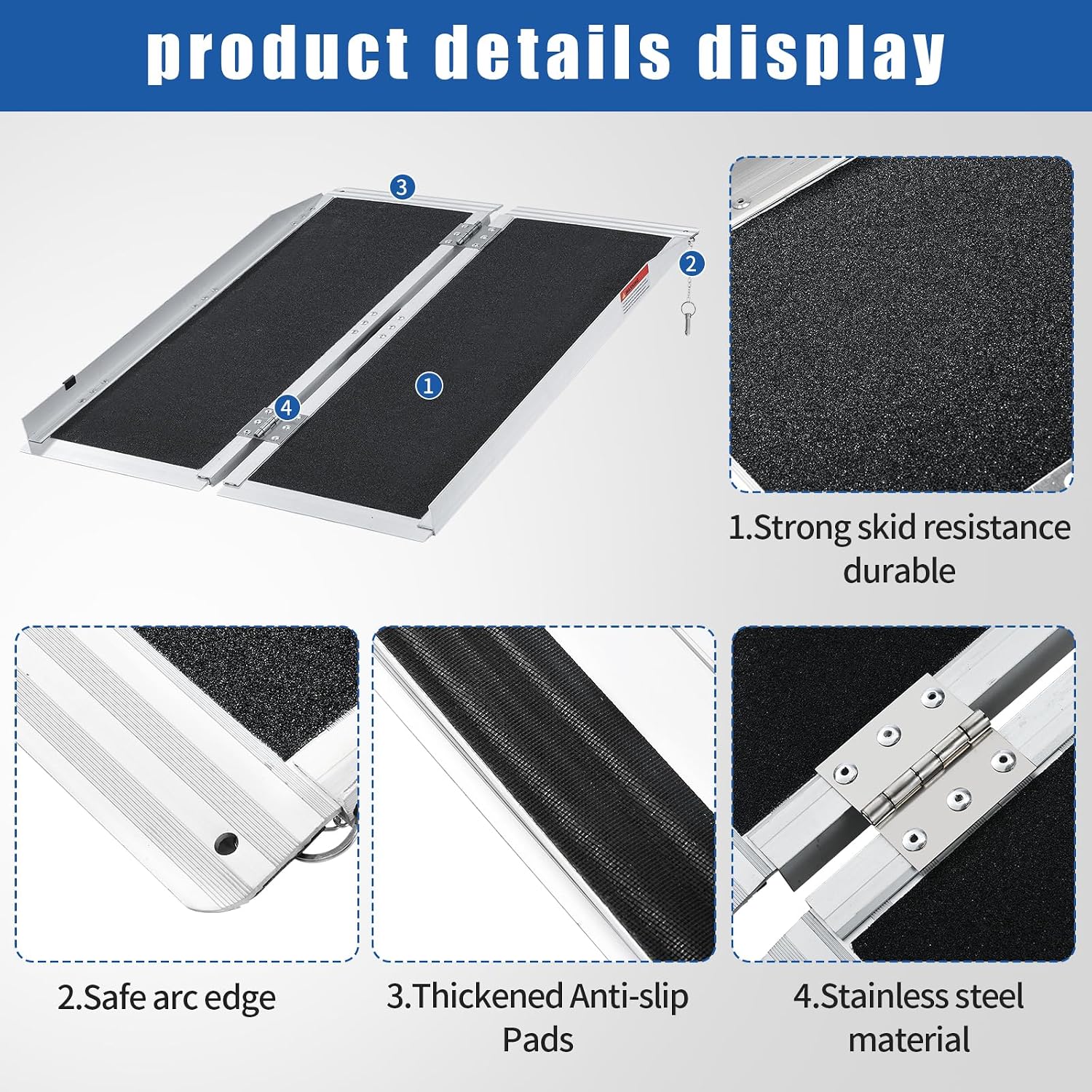 Portable Wheelchair Ramp 6ft, Double Non-Slip, Aluminum Collapsible Wheelchair Ramp, Home Threshold Ramp, YMINCGGM Manufacturing Load Capacity Up to 800lbs, Suitable for Doorways, Steps