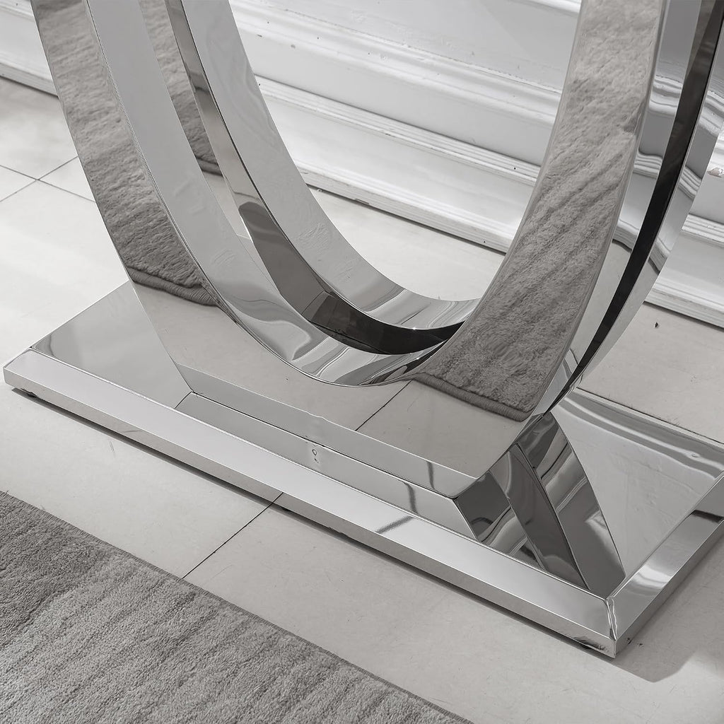 White Silver Console Table, 47' Faux Marble Entryway Table Narrow Long Sofa Table, Modern Accent Table Luxury Rectangle Behind Sofa Entrance Table Foyer Hallway Table for Living Room