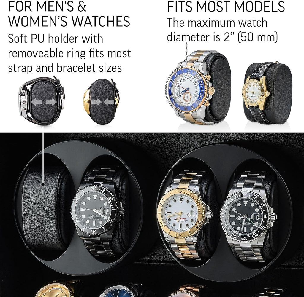 TIMECUBE Watch Winder with 6 Storage Slots, LED Light and Automatic Motor-Stop Option