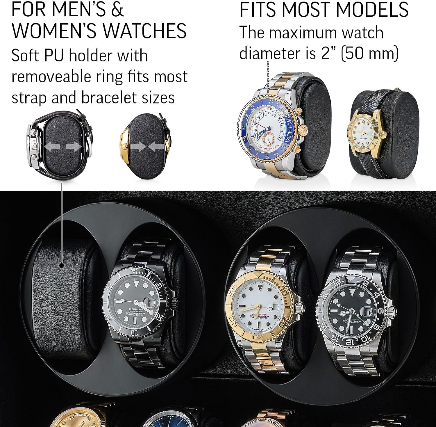 TIMECUBE Watch Winder with 6 Storage Slots, LED Light and Automatic Motor-Stop Option