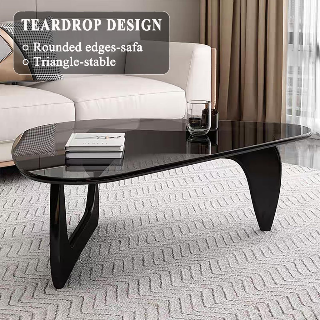 Glass Coffee Table, Mid Century Modern Coffee Table, Coffee Table for Living Room Center Table Suitable for Bedroom Living Room Reception Office Tables (Black/Grey, Large)