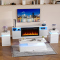 MXV 4-Piece Living Room Table Set Includes A 70'' Modern Fireplace TV Stand with 36'' Electric Fireplace, A 40'' Coffee Table and 2 Side Tables with Storage Space for Living Room, Bedroom, White