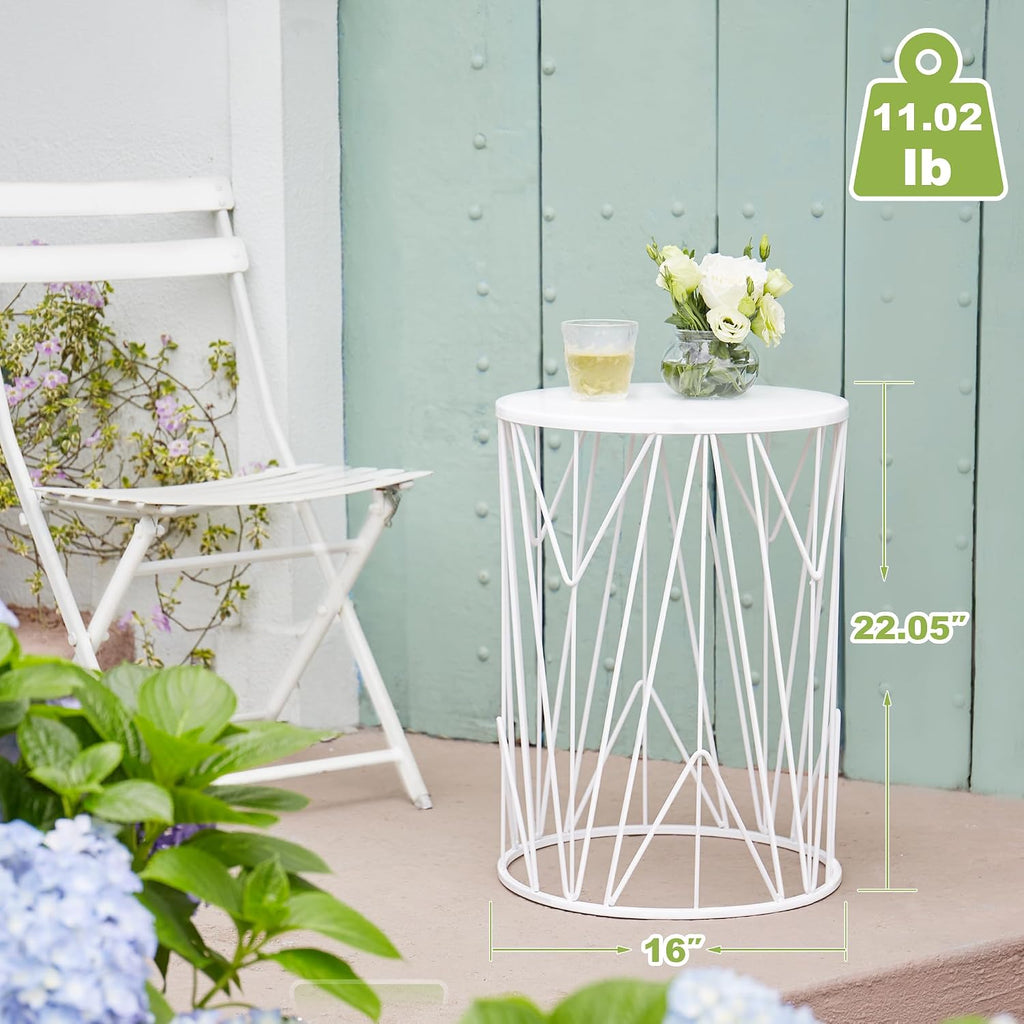 HFHOME Set of 3 Heavy-Duty Round End Table, Side Table, Coffee Table for Indoor Multifunctional Use, Outdoor Decorative Garden Stool Plant Stand-White