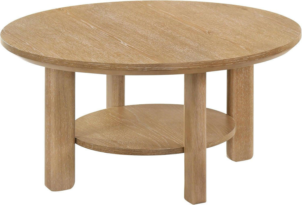 Coaster Home Furnishings - Ottowa - Wood - Round Coffee Table with Open Shelf, Sculpted Legs and Transitional Style - Living Room - Light Oak - 706298
