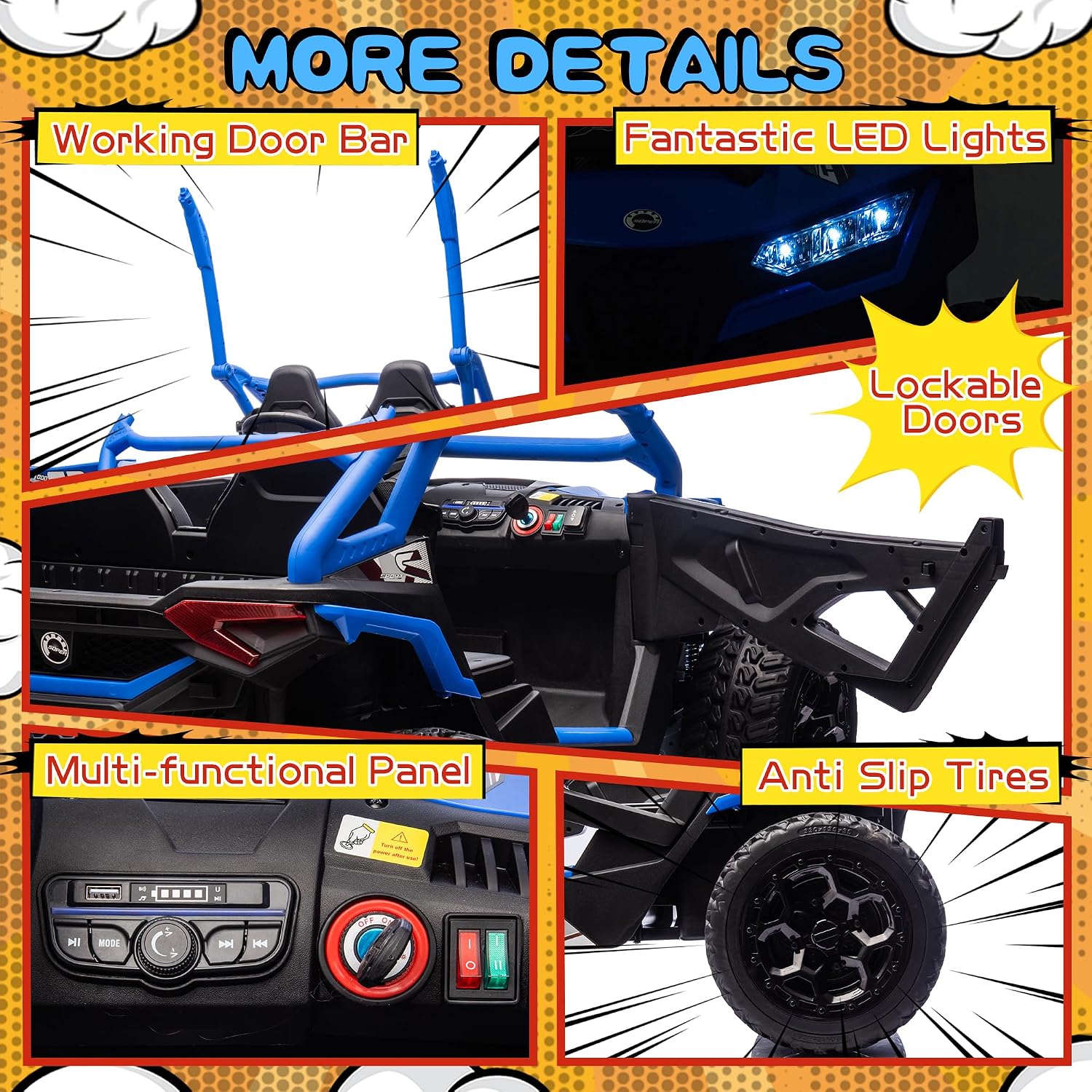 wanan XL 24V 10AH Ride on Toys for Big Kids Real 2-Seater, 4x4 4WD Motor Ride on Car Kid UTV for Kids 3-8, Remote Control, Bluetooth Music, 4 Spring Suspension, 22' Spacious Seats (Blue)