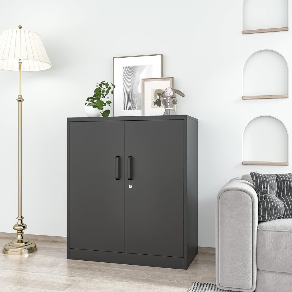 36' H Metal Garage Cabinet, 2 Doors Storage Cabinets, Steel Utility Tool Caninet, Short Locking Caninets with Adjustable Shelves, Black Lockable File Cabnet Cupboard for Home/Office/School/Shop