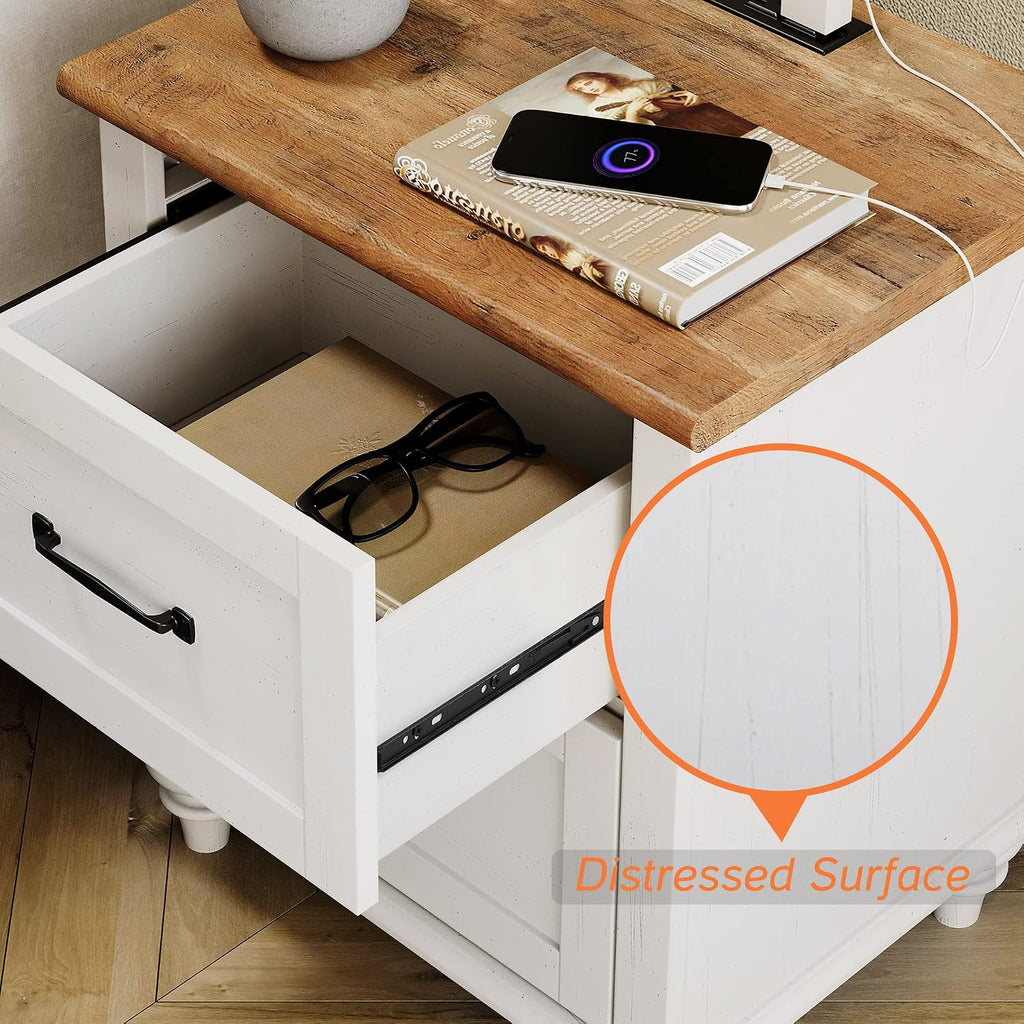 WAMPAT 3 Pieces Living Room Table Set, Set of 2 Nightstands Side Tables with Charging Station, One Square Coffee Table with Lift Top & Cabinet, White