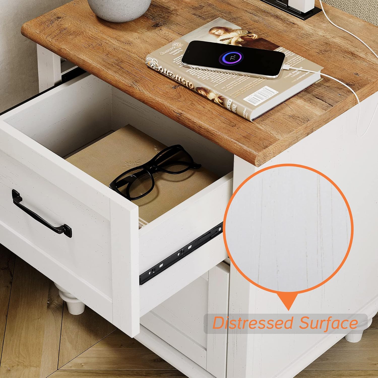 WAMPAT 3 Pieces Living Room Table Set, Set of 2 Nightstands Side Tables with Charging Station, One Square Coffee Table with Lift Top & Cabinet, White