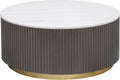 Coaster Home Furnishings - Jason - Wood and Metal - Coffee Table with Reeded Drum Base, Gold Ring Accent, and Round Shape - Living Room - 35-Inch - Charcoal and White Marble - 710418