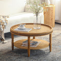 31.3'' Round Boho Coffee Table for Living Room, Modern Countryside Farmhouse Rustic Wood 2-Tier Coffee Table, Walnut Brown