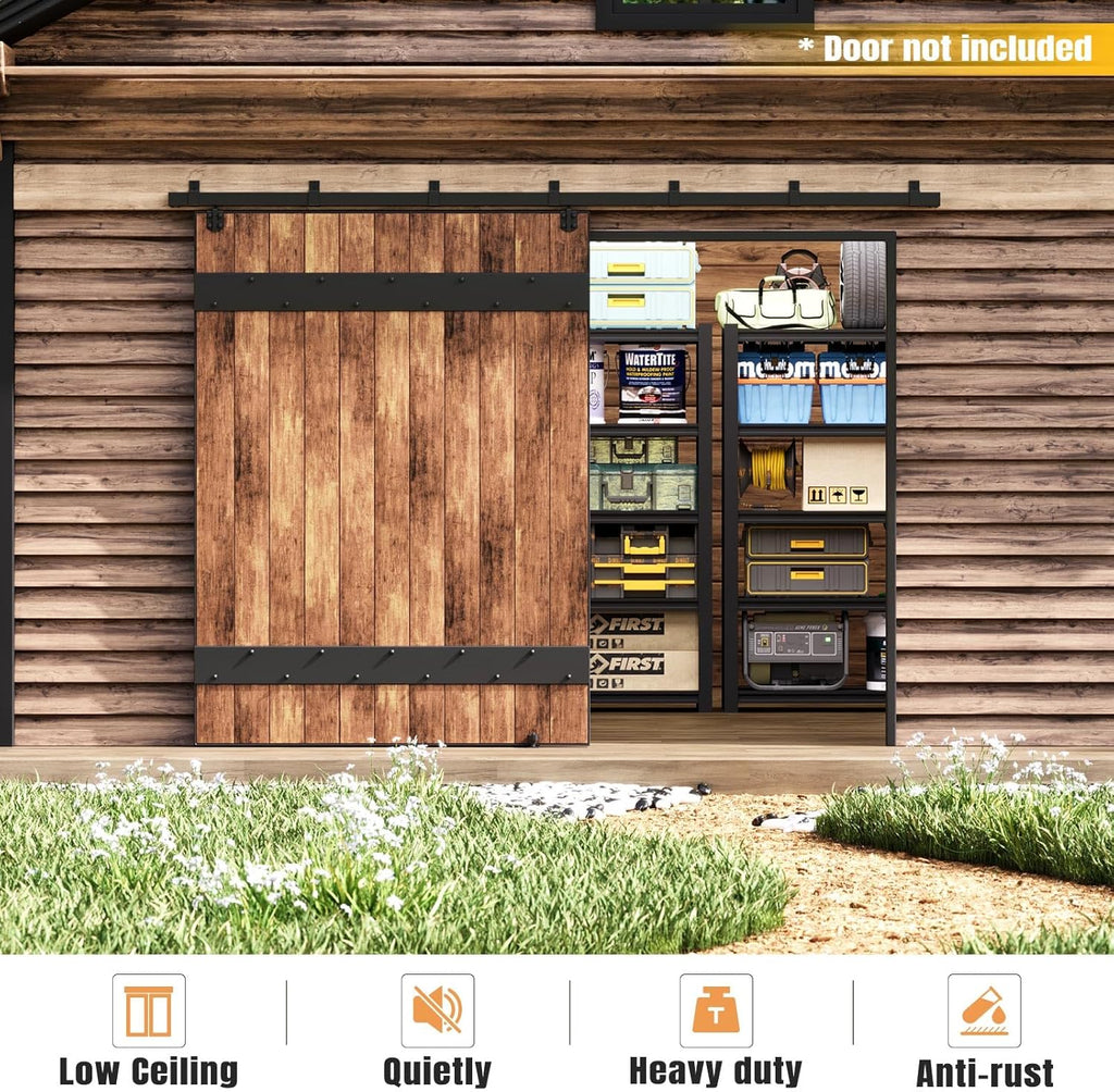 Easelife 10FT Exterior Sliding Barn Door Hardware Kit, Box Rail Track, 450lb Capacity, Black Weather-Resistant Steel, Wall Mount System for Outdoor Use, Fit Single 60in Door