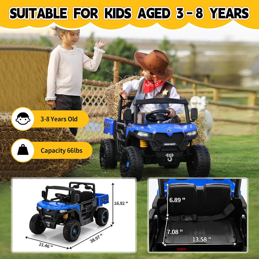 TOBBI Ride on Dump Truck with Electric Dump, Ride on Car with Remote Control, Kids Car to Drive Battery Power Wheels Electric Car Toys for Kids Toddlers Aged 3-8 with Music Player LED Light