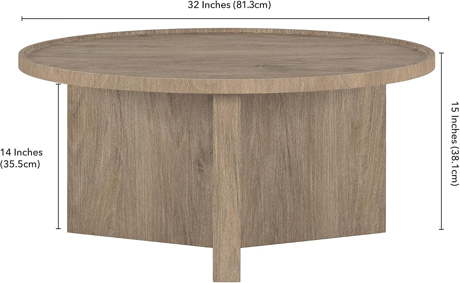 Henn&Hart 32' Round Wood Pedestal Low-Profile Coffee Table for Living Room, Family Room, Office or Apartment, Weathered Gray