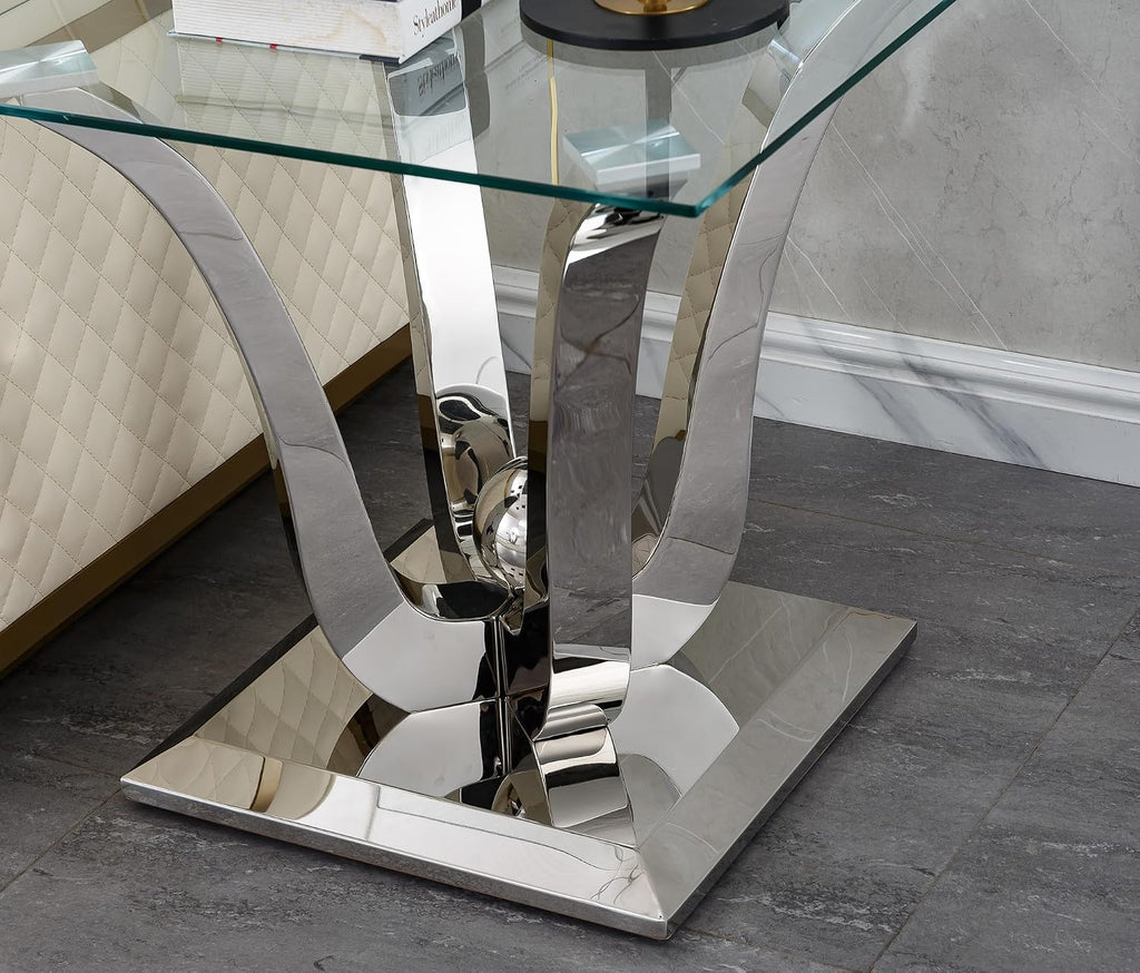 SSLine Modern 3 Piece Living Room Table Set, Includes 1 Coffee Table & 2 End Tables, Luxury Tempered Glass Coffee End Table Set with Flower-Shaped Stainless Steel Base