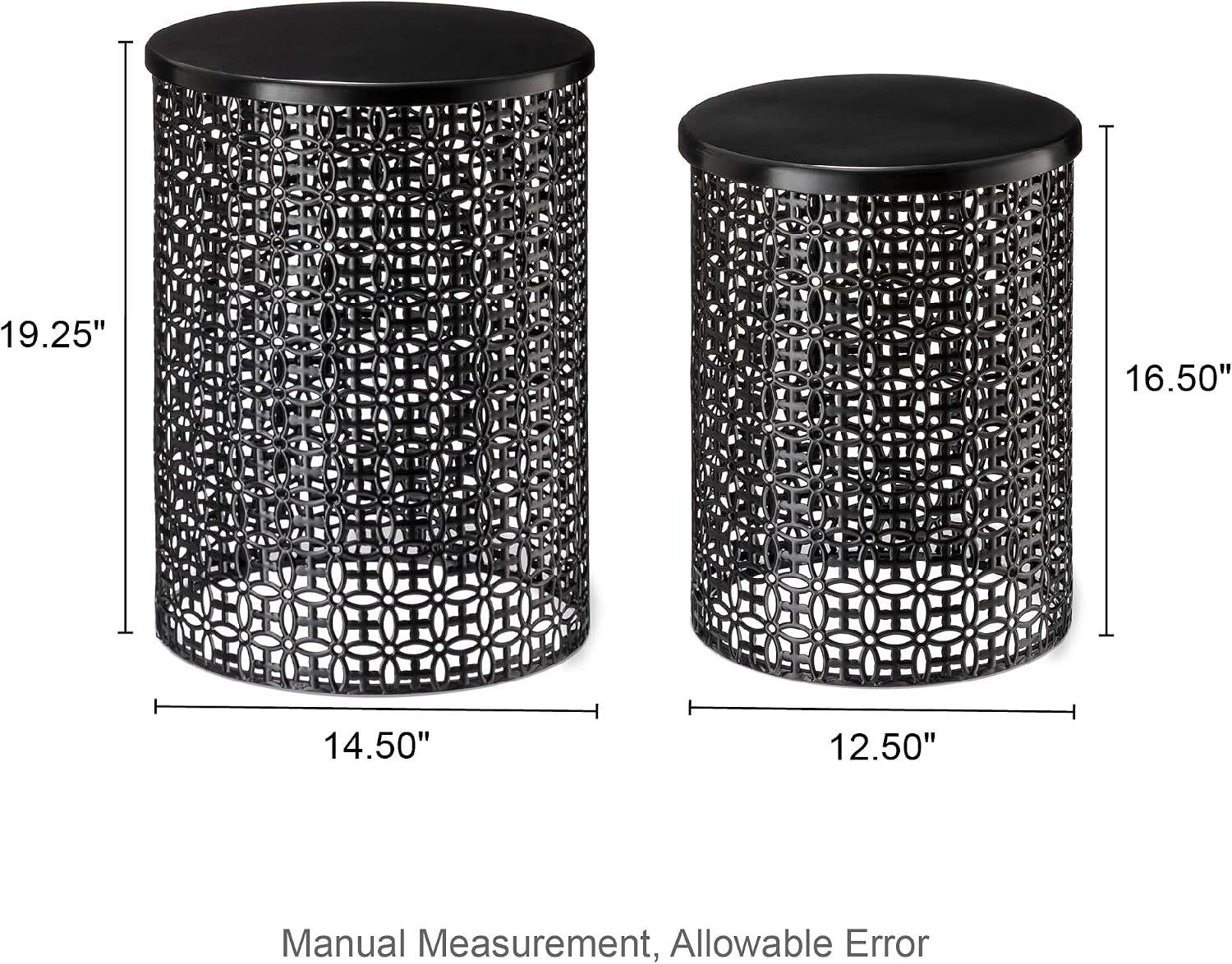 Glitzhome Accent Tables Living Room Set of 2, Round Metal Side End Table, Small Circle Coffee Bedside Table, Planter Stand for Couch Nightstand Bedroom Patio Backyard, Glossy Black