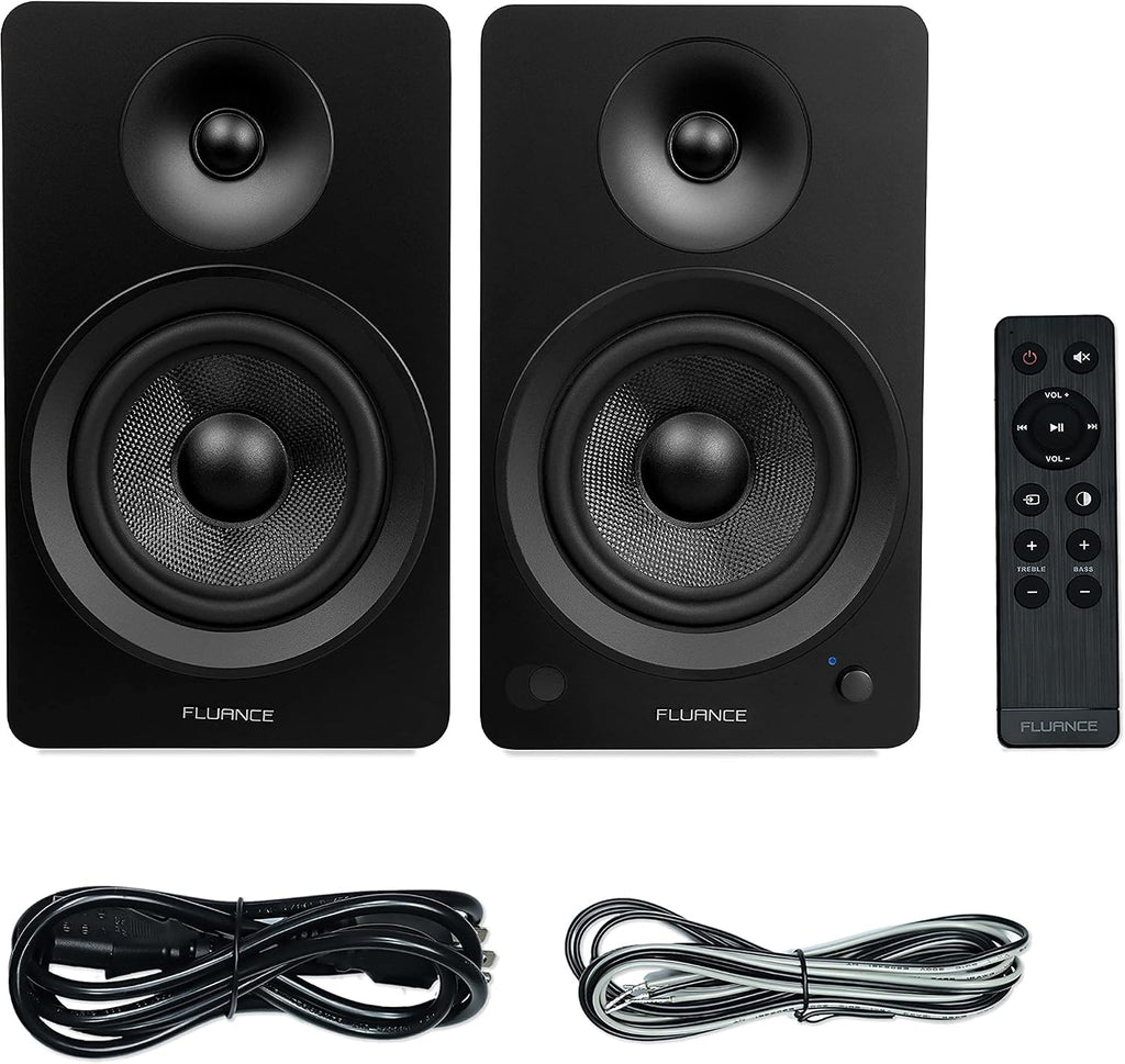 Fluance Ai61 Powered 2-Way 2.0 Stereo Bookshelf Speakers with 6.5' Drivers, 120W Amplifier for Turntable, TV, PC and Bluetooth 5 Wireless Music Streaming - RCA, Optical, USB & Sub Out (Black Ash)