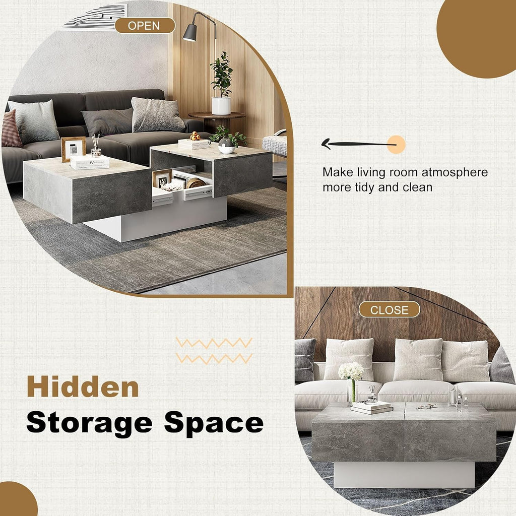 HedoAjim Coffee Table with Large Storage for Living Room Farmhouse Center Table Mesas De Centro para Salas Modernas Nesting Coffee Tables Modern Coffee Table for Reception Room, Grey