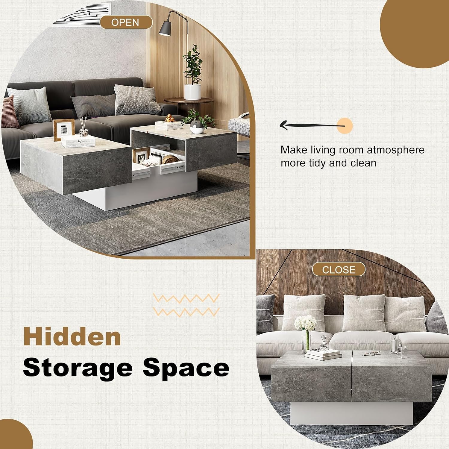 HedoAjim Coffee Table with Large Storage for Living Room Farmhouse Center Table Mesas De Centro para Salas Modernas Nesting Coffee Tables Modern Coffee Table for Reception Room, Grey