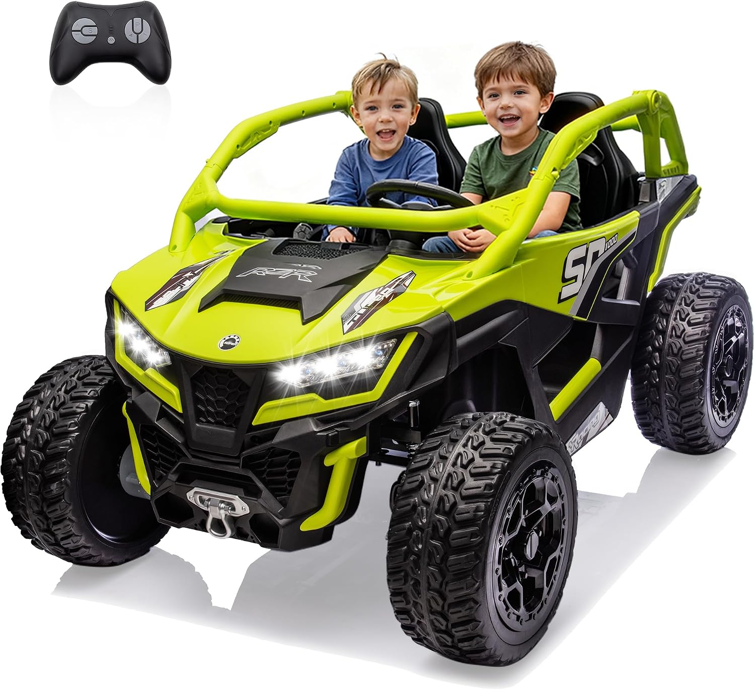 wanan XL 24V 10AH Ride on Toys for Big Kids Real 2-Seater, 4x4 4WD Motor Ride on Car Kid UTV for Kids 3-8, Remote Control, Bluetooth Music, 4 Spring Suspension, 22' Spacious Seats (Green)