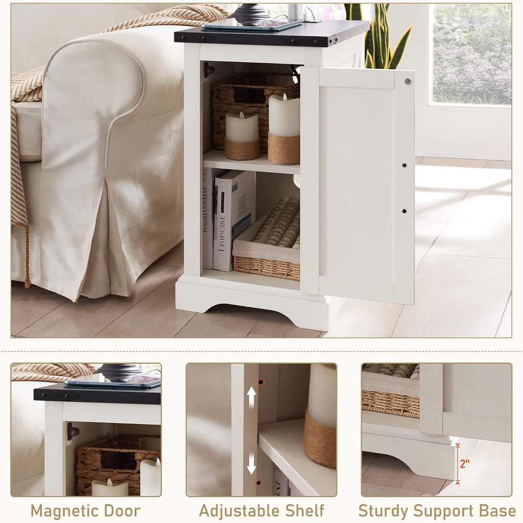 JXQTLINGMU 3-Piece Farmhouse Coffee Table and End Table Sets, Includeds 36' Lift Top Square Coffee Table w/Storage & 2 Rustic Wood End Tables w/Charging Station & Barn Doors for Living Room, White