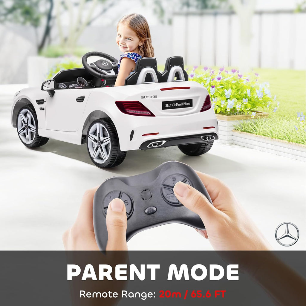 Aosom Mercedes SLC 300 Licensed 12V Ride On Car for Kids with Remote Control, 2 Speeds, Battery Powered Kids Electric Car with Music, Lights, Suspension for 3-6 Years Old, White