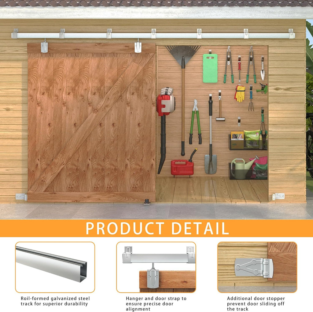 12FT Box Rail Exterior Barn Door Hardware Kit, Sliding Heavy Duty Barn Door Track, Wall Mount Barn Door Hardware with 5 Track Brackets(Doors NOT Include）