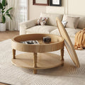 31.5'' Round Coffee Table with Storage Space, 2-Tier Modern Rustic Wood Circle Coffee Table for Living Room, Moveable Table Top & Easy Assembly, Natural