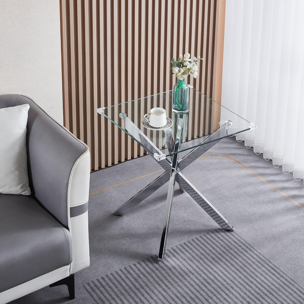 3 Pieces Living Room Table Set, 47' Glass Coffee Table and 2 End Table, Glass Coffee Table Set with Tempered Glass Tabletop and Metal Legs, for Living Room, Leisure, Apartment
