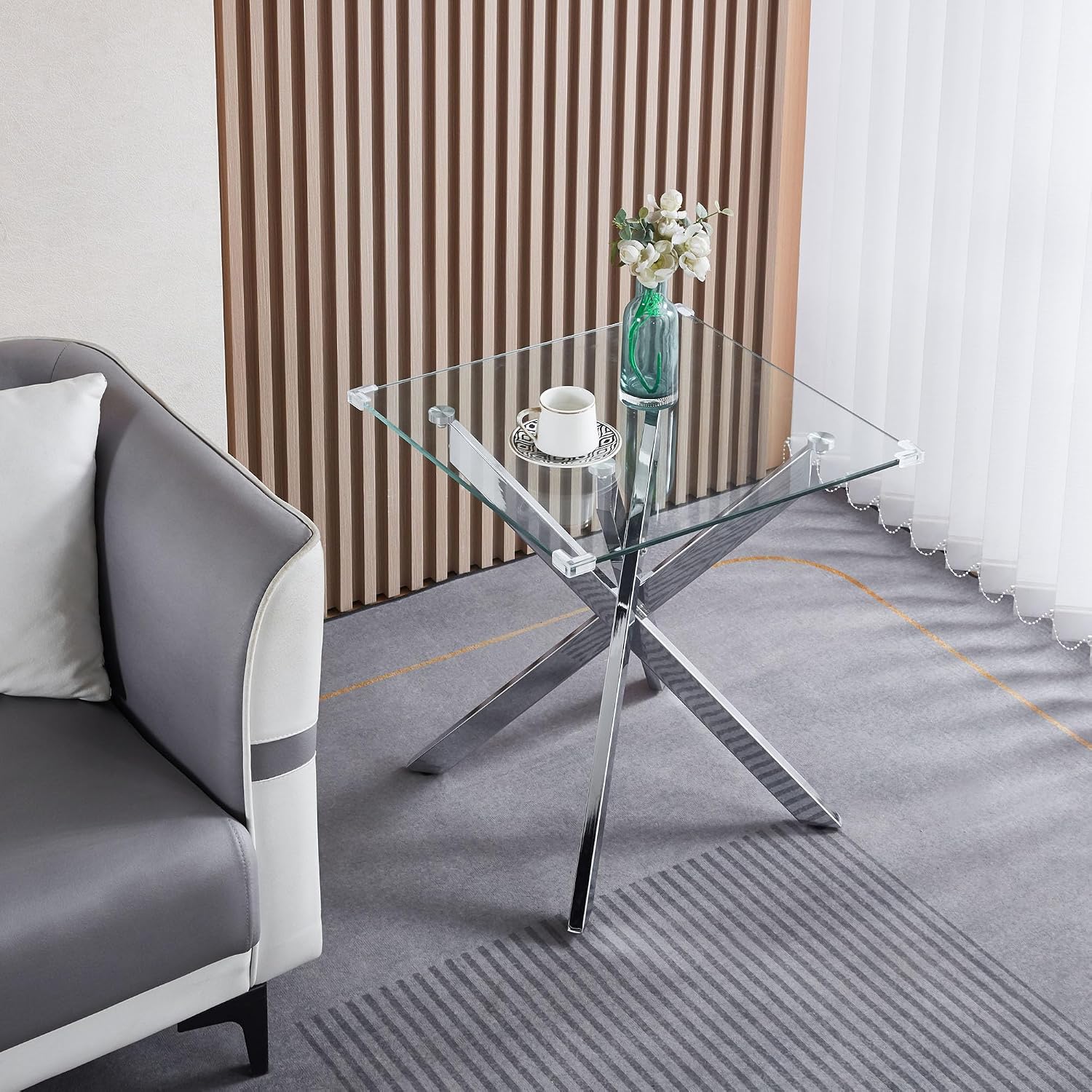 3 Pieces Living Room Table Set, 47' Glass Coffee Table and 2 End Table, Glass Coffee Table Set with Tempered Glass Tabletop and Metal Legs, for Living Room, Leisure, Apartment