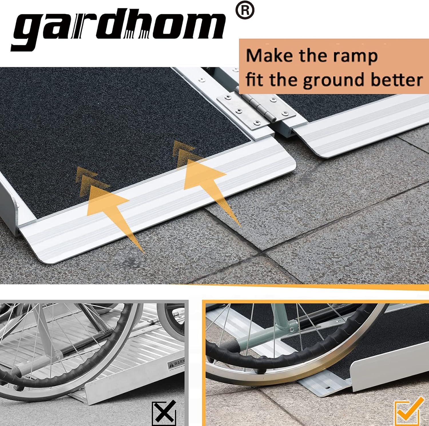gardhom Bundled 3FT 7FT Portable Ramp Non Skid Aluminum Folding Handicap Ramp Wheel Chair Ramp for Steps Home Threshold Doorways Steps Stairs