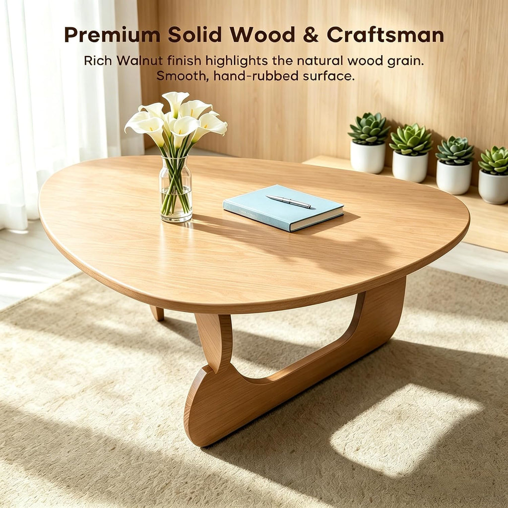 Solid Wood Coffee Table, Mid-Century Modern Triangle Center Table for Living Room, Irregular Natural Wood Tea Table, 43.3' L x 27.5' W x 16.5' H