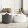 Modern Round Coffee Table Set of 2 Luxury Sintered Stone Top Coffee End Table in White/Grey Leatherette Drum-Shape Small Coffee Side End Tables for Living Room,Fully Assembled