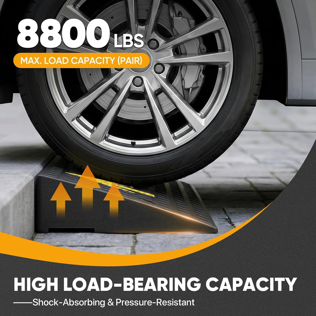 Magshion 2 Pack 4.3' Rise Rubber Curb Ramp for Driveway, 4400 lbs Capacity Per Ramp, 37.4' Wide Heavy Duty Threshold Ramp for Car, Wheelchair, RV, Trailer, Mower, Truck, Scooter & Motorcycle