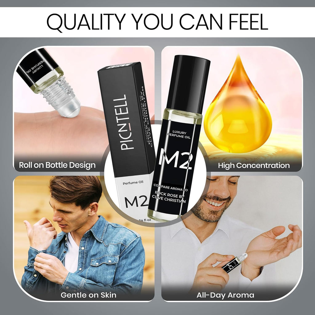 M Series Perfume Oil Gift Set for Men – Top 4 Iconic Roll-On Fragrance Oil Formulas Based on Iconic Luxury Scents - Luxury Long-Lasting Men's Cologne, Travel-Friendly 10ml Each