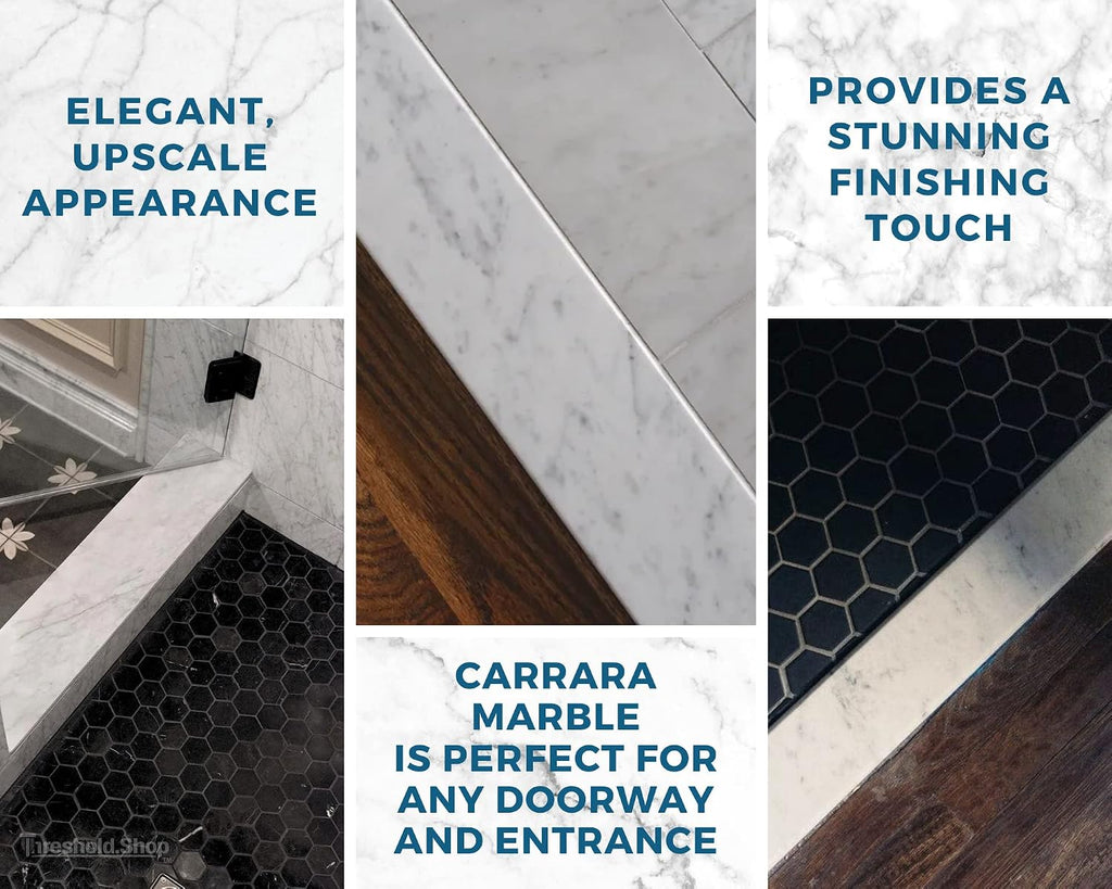 Italian White Carrara Honed Marble Threshold Double Bevel for Floor Transitions (6' x 36')