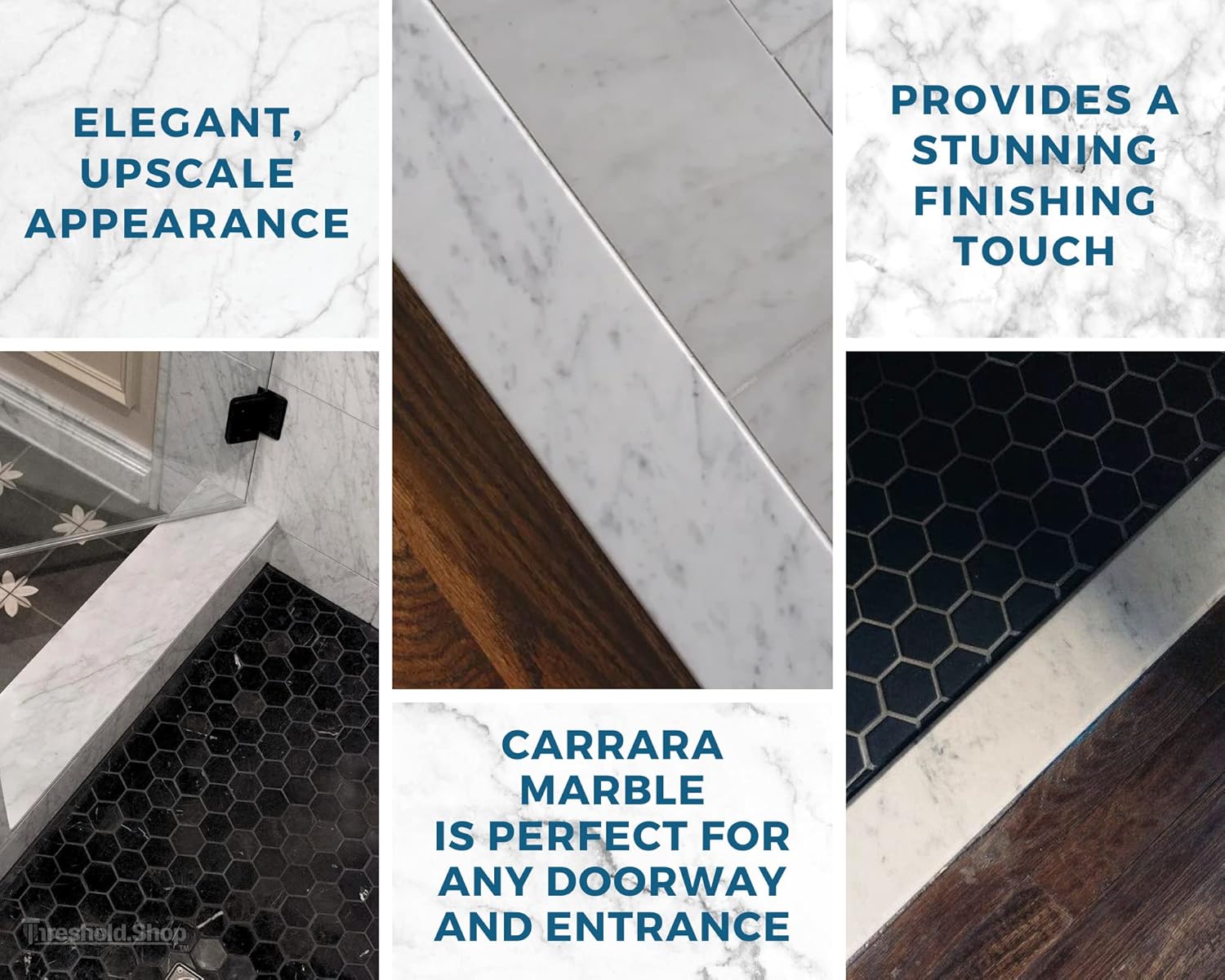 Italian White Carrara Honed Marble Threshold Double Bevel for Floor Transitions (6' x 60')